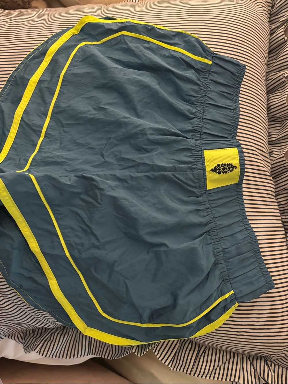 FP Movement by Free People Teal Athletic Shorts with Neon Yellow Trim
